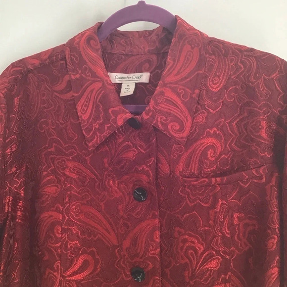 Coldwater Creek Women’s Damask Jacket/Top Opulent Rich Red PartyHoliday Size 1X - Picture 3 of 8